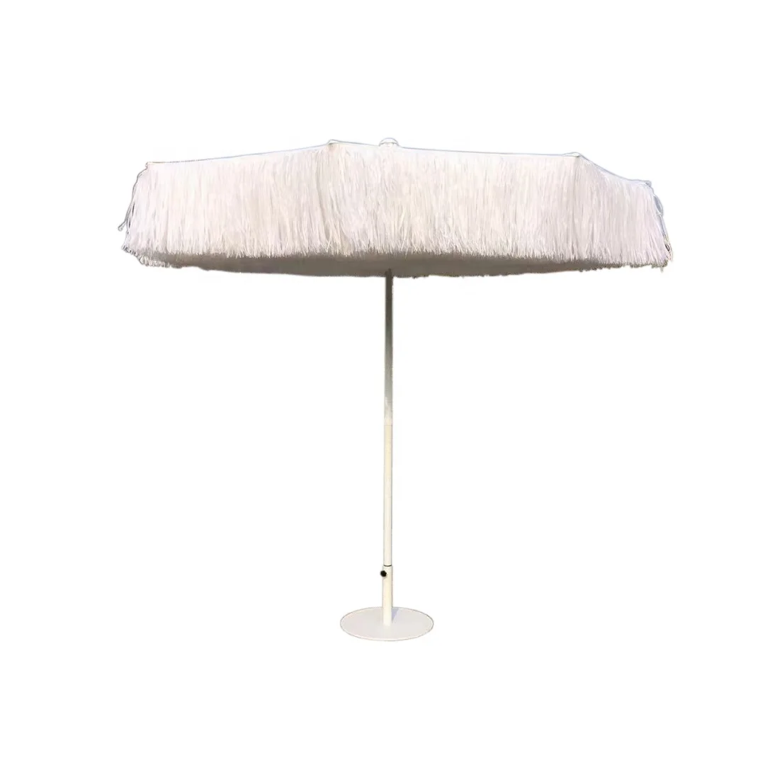 Classic Fashion Design Outdoor Party White Straw PP Polyester Patio Sunshades Umbrella