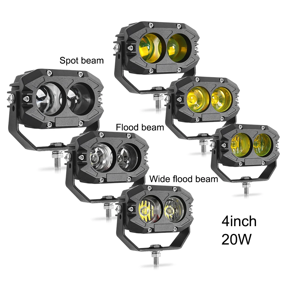 2021 Newest Design IP67 4 Inch 40W 7500 Lumen 2PCS Spot Beam Flood Beam White Yellow Led Pod Ditch Light for Truck Car 4X4