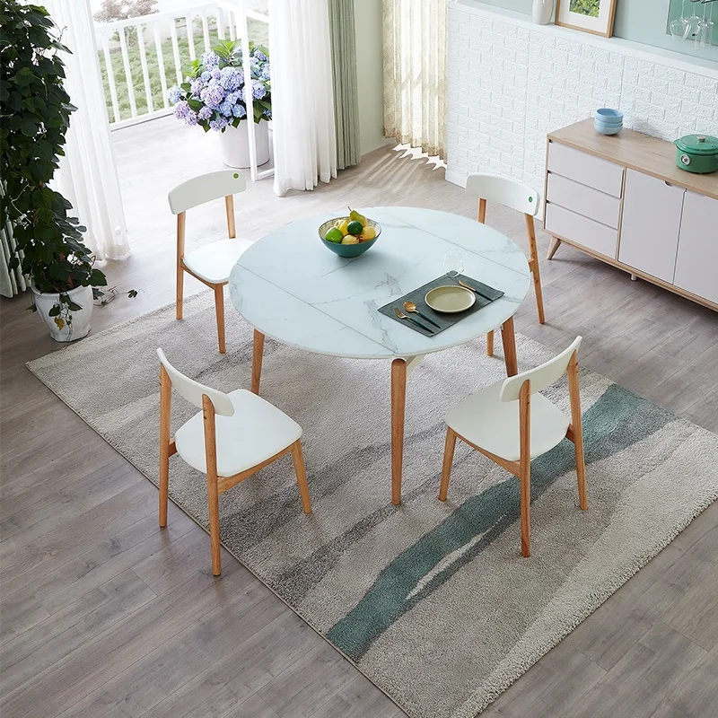 Quanu wholesale New design dining room furniture extendable round dining table set 4 chairs 6 8 seat