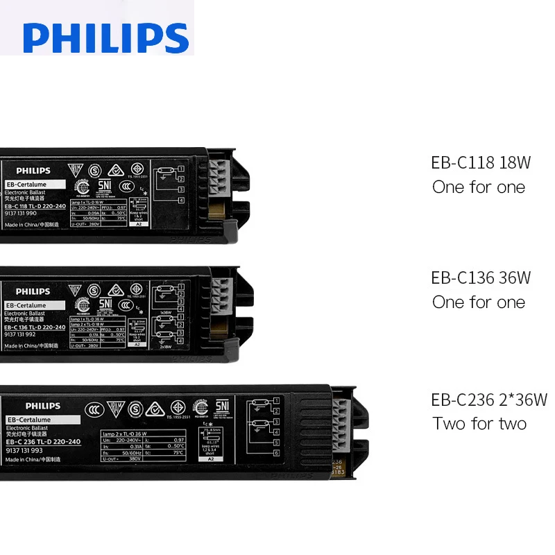 Philip-T8 18W 36W электронный балласт для УФ бактерицидные лампы T8 труба H Люминесцентная маска EB-C 118/136/236 TL-D 220-240V 50/60Hz