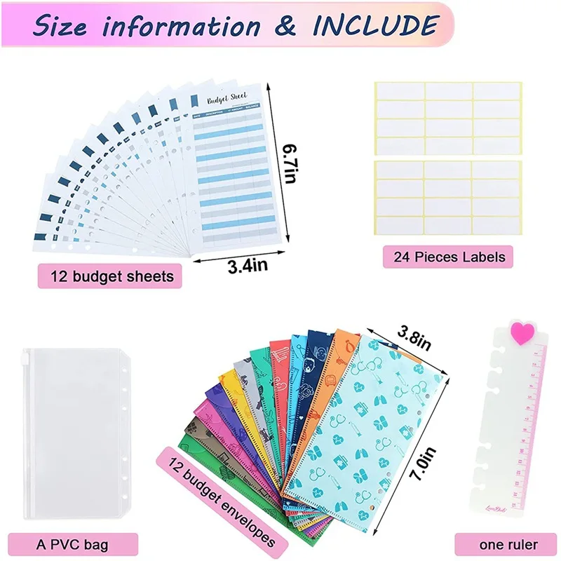 Joytop Custom Logo Clear Pvc 6 Ring Glitter Sequins Binder A6 Cash Envelope Budget System Binder