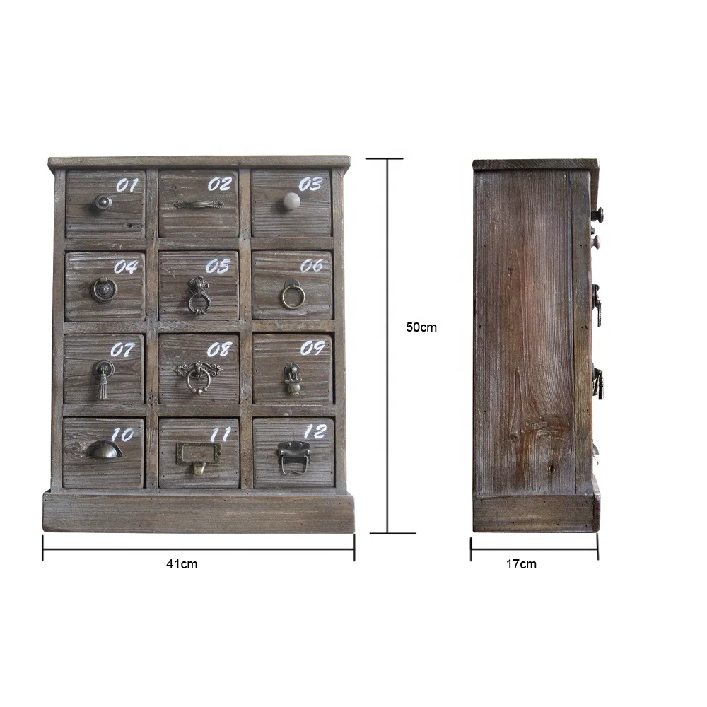 Rustic Vintage Small Recycled Wood Organizer Chest With Numbered Drawers, reclaimed wood drawer chest