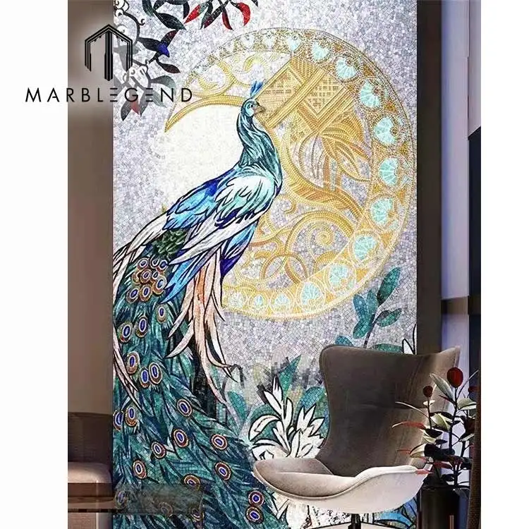 Decorative Artistic Mosaic tiles Background Mural Wall pattern Peacock Mosaic Tile
