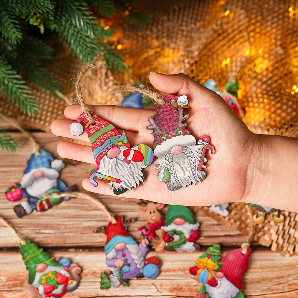36pcs New Year Christmas Gnome Wooden Pendant Decorations Gift Navidad Happy New Year 2025