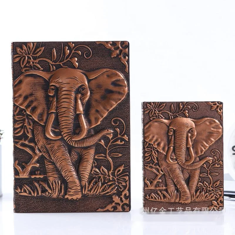 A5 Luxury European Retro Elephant Journal Note Book Notepad Anaglyph Process Carved PU Leather Embossed Cover Manual Notebook
