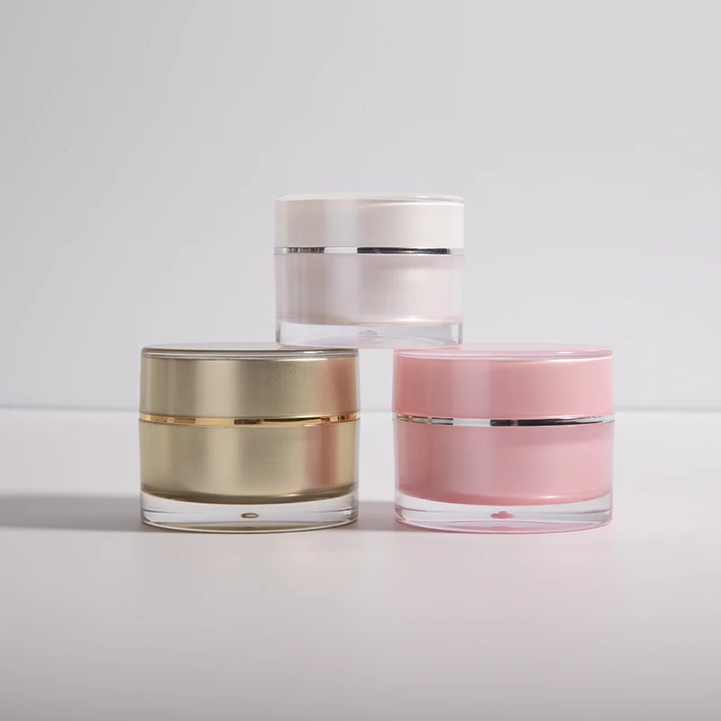 High quality  round shape pink white gold skincare packaging 20g 30g 50g acrylic double wall cosmetic jar custom cream jar