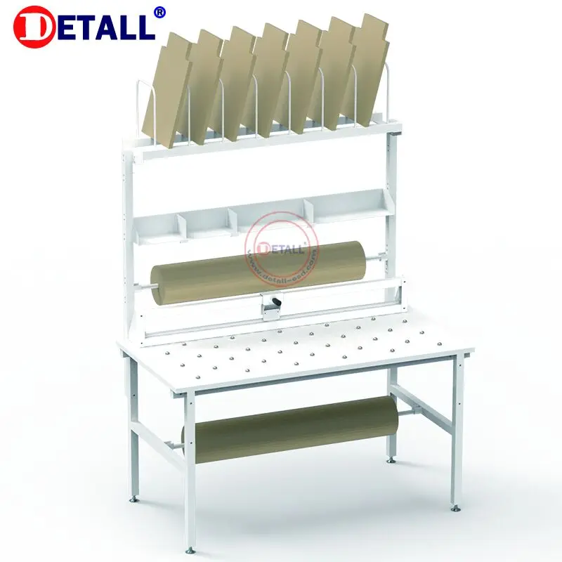 Steel packing station warehouse packing work bench with balls transferring unit