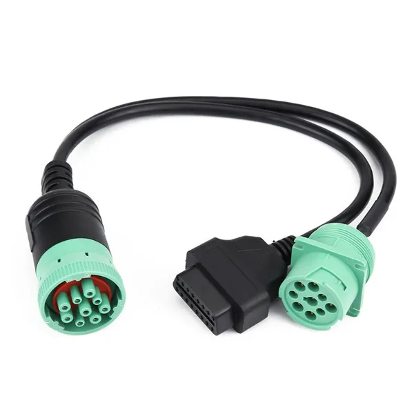 
9 Pin to OBD2 Interface Truck Y-Cable Adapter OBDII Y Splitter Connector Truck 16Pin Male to Female J1939 