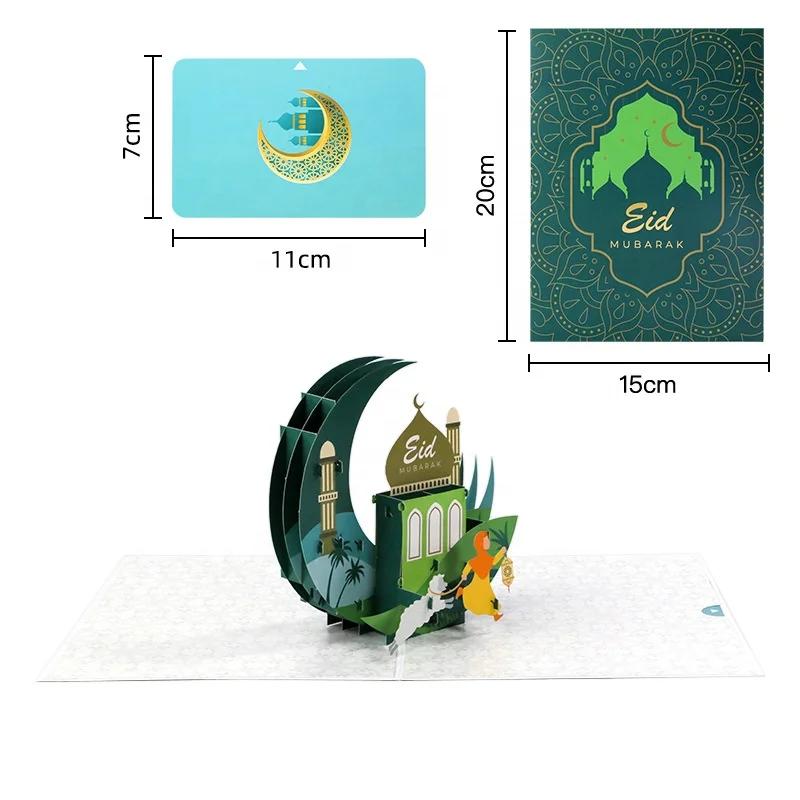 2023 Ramadan 3D eid mubarak card with envelope accept customize blank greeting card Thanksgiving Card