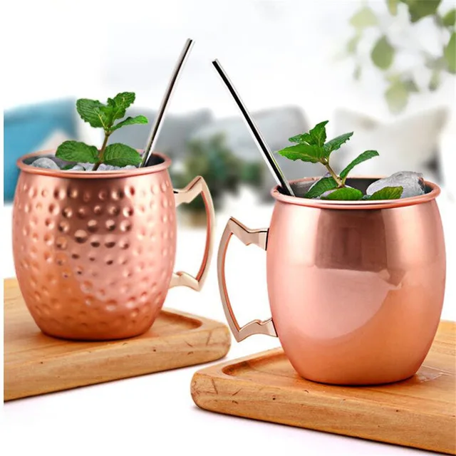 
0 530ml 304 Stainless Steel Drum Type Moscow Hammered Copper Plated Beer Mug Cup Water Glass Drinkware 