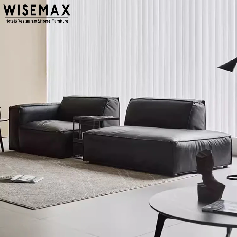 WISEMAX FURNITURE Light luxury design living room sofa sectionals pine wood frame real leather fabric 4 seats home modular couch