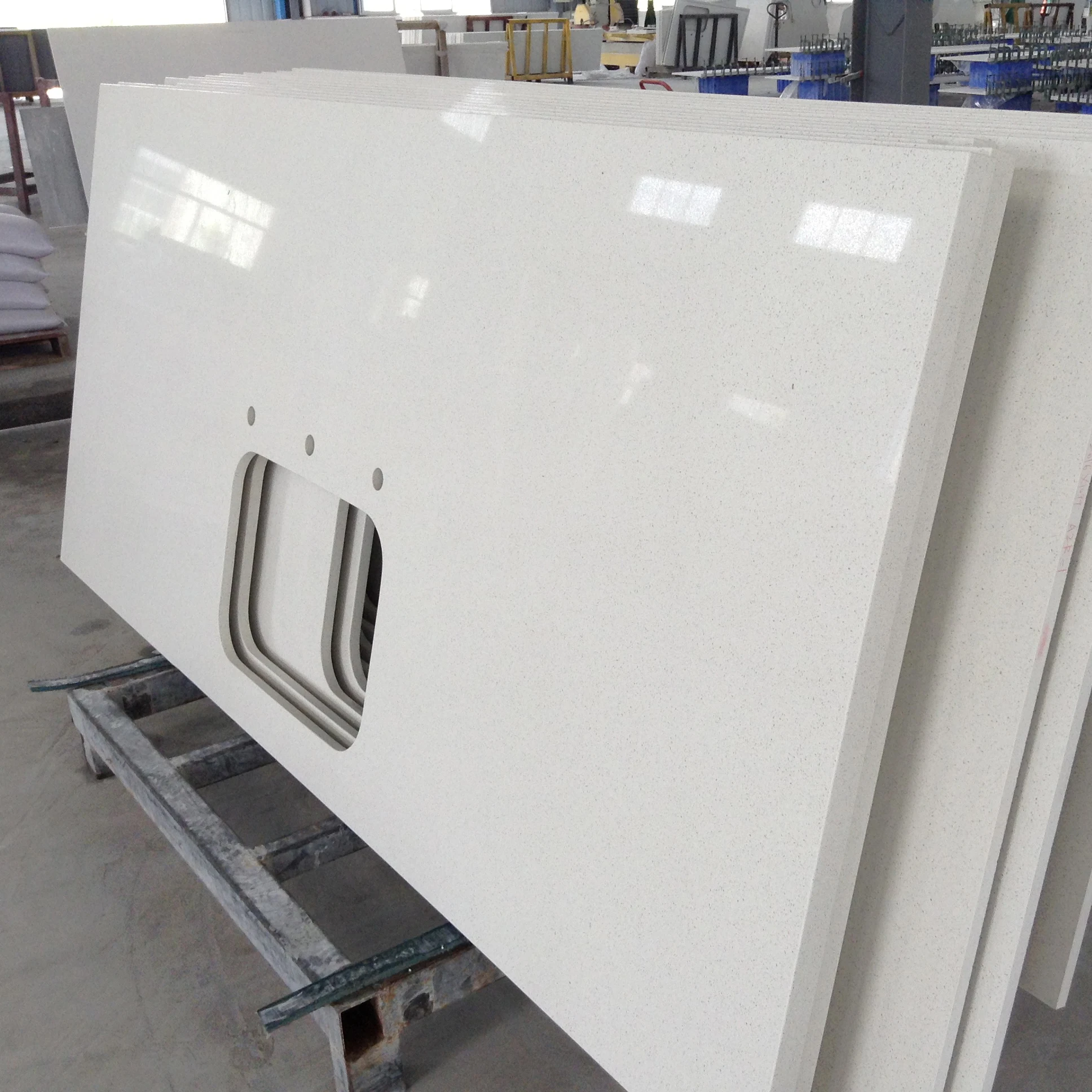 Engineered Prefab Chinese Marble Kitchen Countertop Top Tabletop Price with Carrera Calacatta Veins Artificial Quartz Stone slab