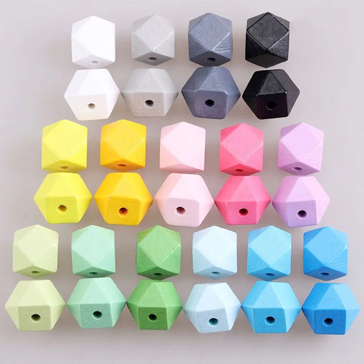 Colorful wooden geometric bead Rainbow polygon bead Wooden hexagon bead for Jewelry