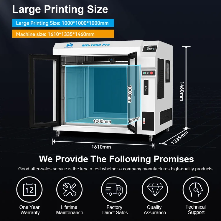 MINGDA Бесплатная доставка fdm 1000x1000x1000 промышленные высокотемпературные 3D-принтеры для автозапчастей