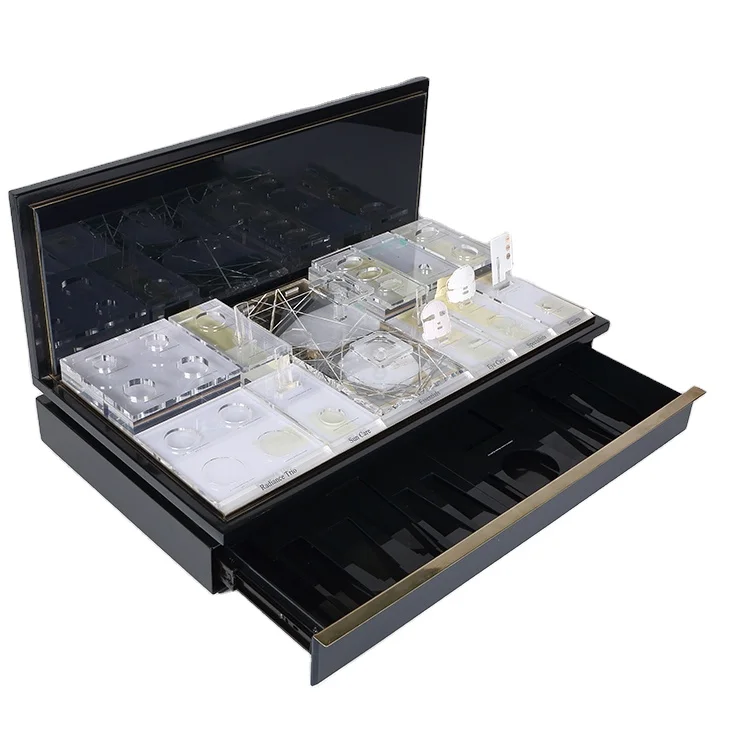 OEM Retail Luxury Acrylic Cylinder Organizer Rack Cosmetic Makeup Skincare Products LED Display Stand