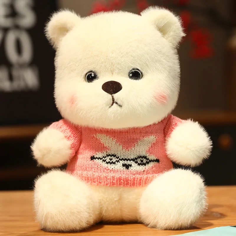 23cm Super Soft White Sitting Teddy Bear with Sweater Soft Stuffed Plush Bear Toy Gift for Kids, Girlfriend, Birthday