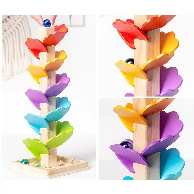 Educational Interactive Wooden Marble Sounding Tree Fallen Leaves Ball Marble Ball Running Game
