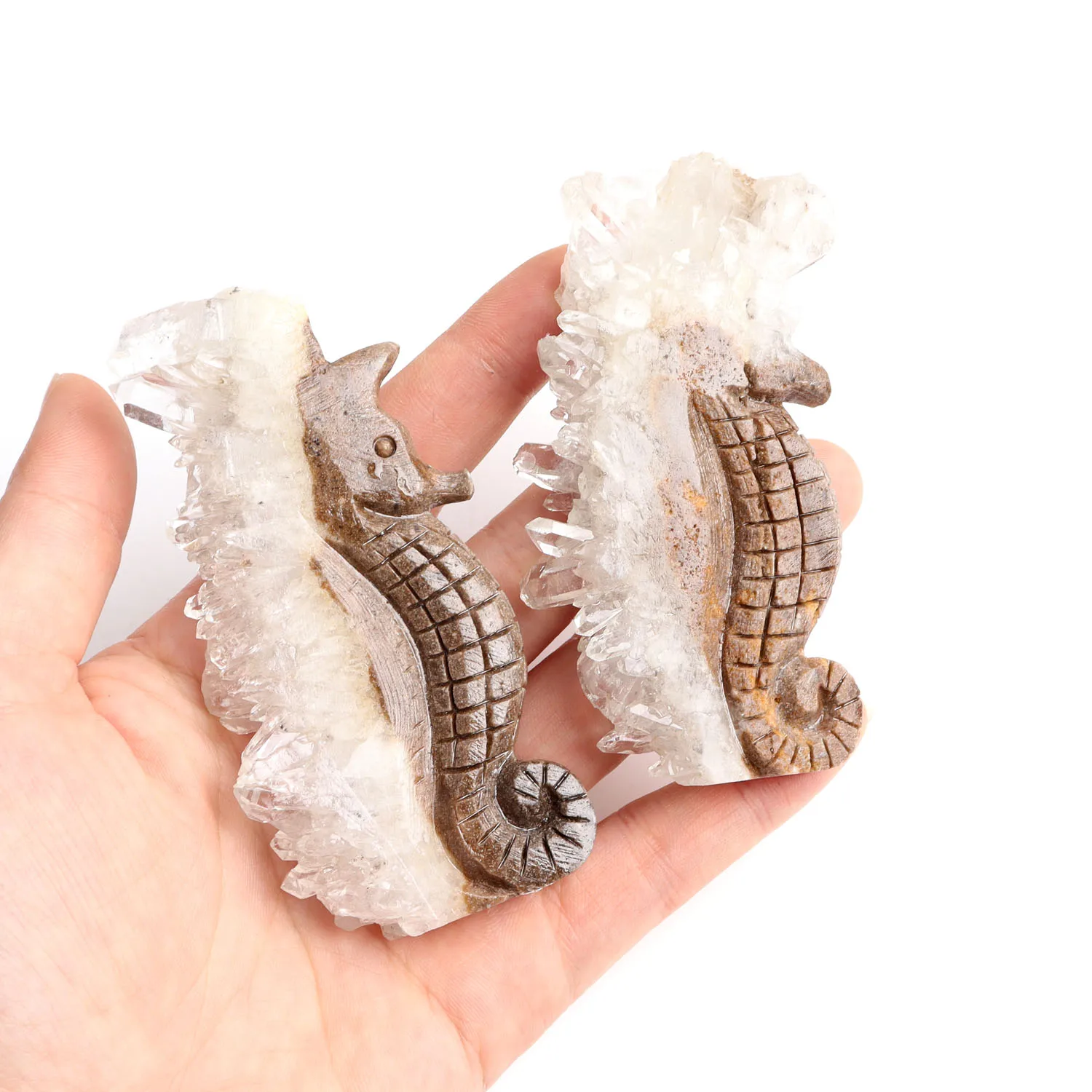 New Product Hand Made Natural Raw Rock Quartz Crystals Hippocampus Shaped Carvings With Cluster For Healing