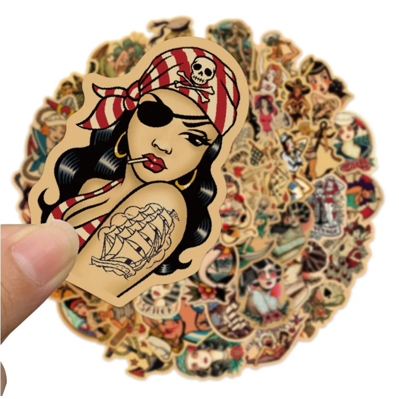 Custom vintage retro tattoo sailor girls laptop stickers