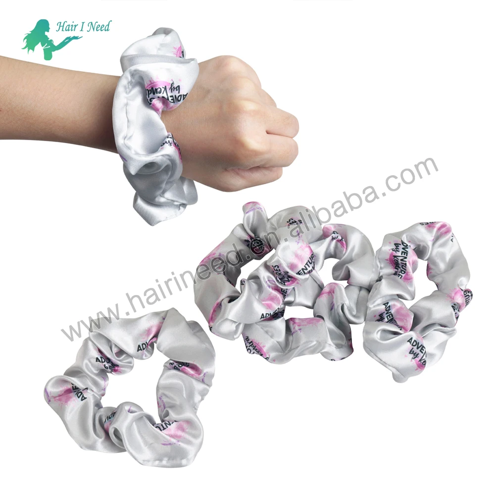 Custom Logo Fashion Sausage Hair Rubber Band Satin Scrunchies Flag Hair Rope Tie Women Jewelry Wholesale