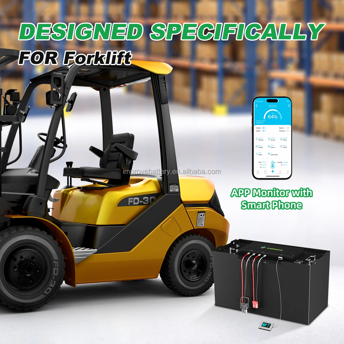 Maintenance free 36v 48v 60V 72V 100Ah 150Ah 200Ah 300Ah Lithium ion battery for Electric Forklifts LifePo4 Battery