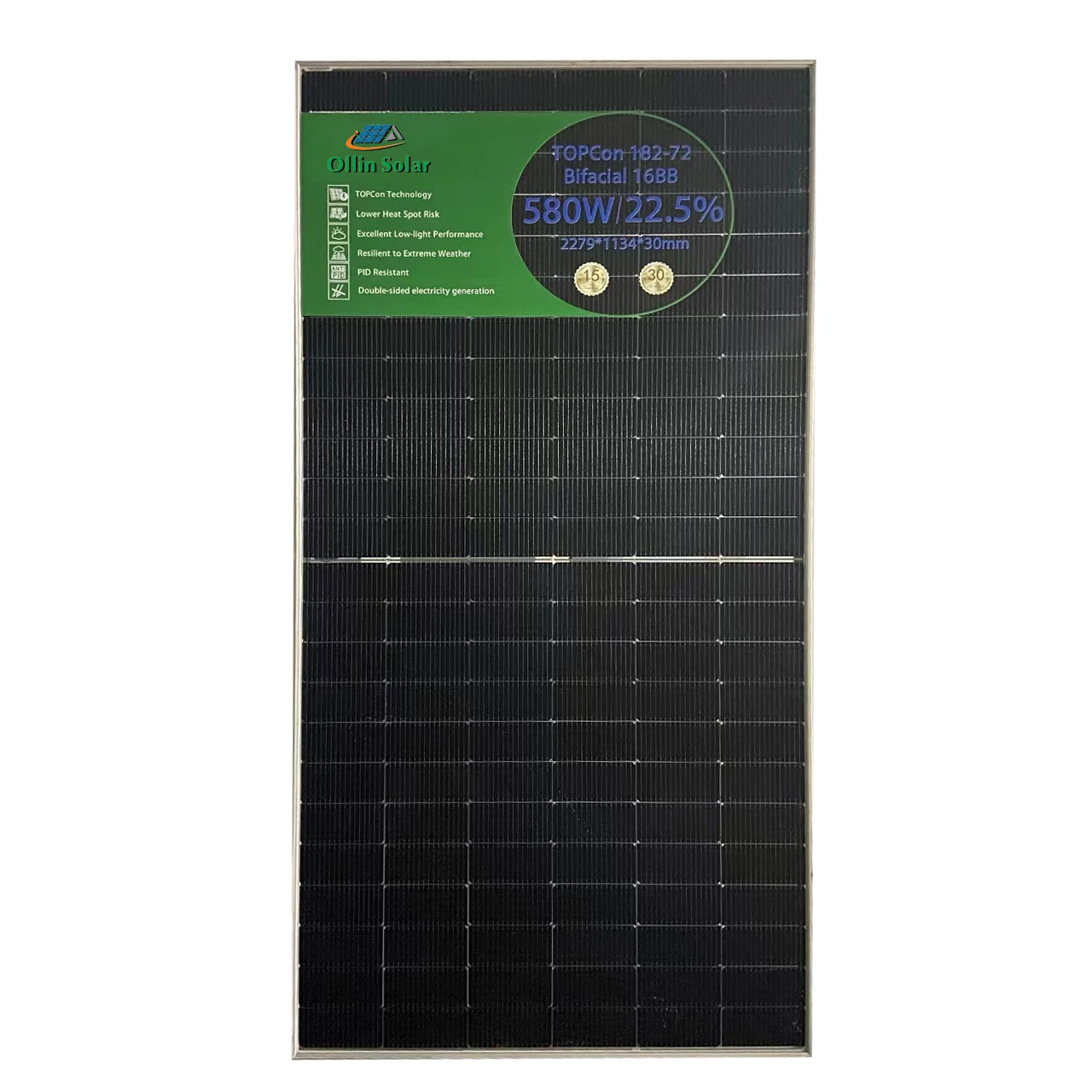 Solar Panel Cheaper Price Topcon N Type 580 Watt M10 Bificial Solar Panel IP67 Efficiency up to 21.29% for Power Station