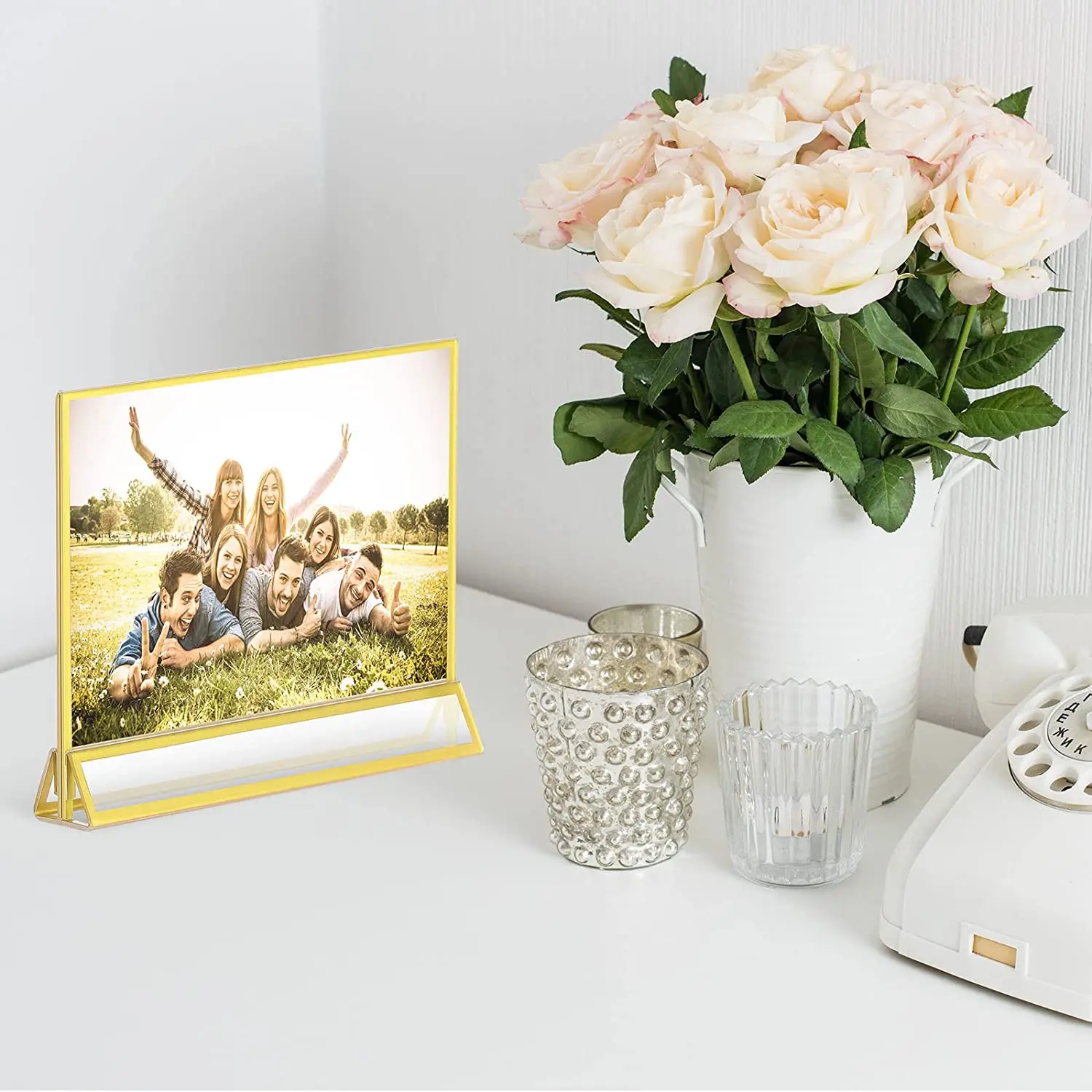 5*7 horizontal clear gold wedding table number holder menu display stand acrylic photo frame