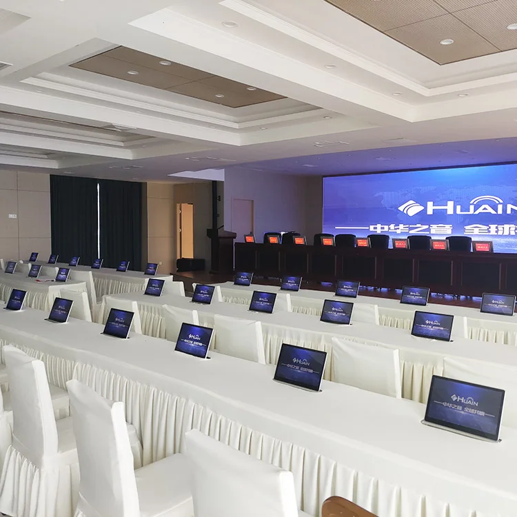 HUAIN office solution aluminum table hidden monitor 21.5 Inch screen conference system