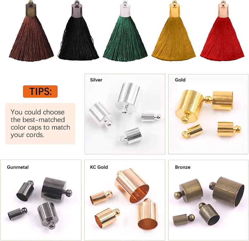 Metal Brass Cord End Barrel Beads End Brass for Leather Cord Tassels Jewelry Making  Rose Gold Nickel Black Shiny Gold