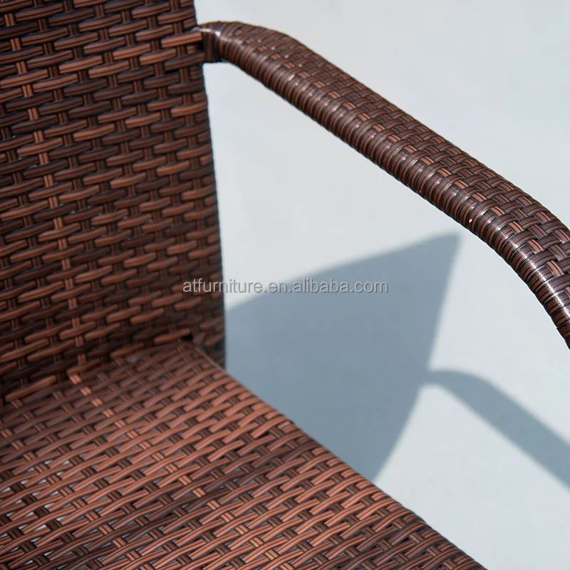 Backrest Design Rattan Table Chairs Outdoor Patio Wicker Glass Tables and Rattan Station Stacking Chairs Set