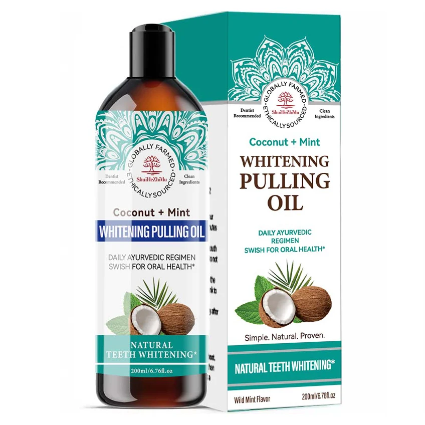 Whitening Pulling Oil with Coconut Oil & Peppermint Essential Oil Oral Health Natural Teeth Whitening Mouthwash