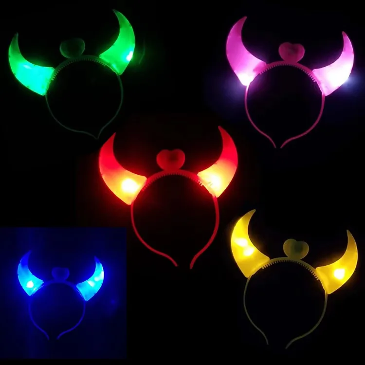 LED Radiant Devil Horn Headband Halloween Event Party Headlight Neon Evening Light
