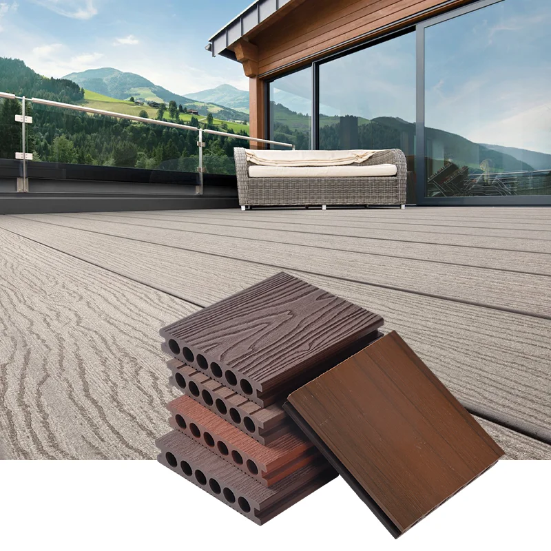 Durable Natural Wood Grain Surface New Material  Round Hollow Wpc Decking Outdoor Composite Decking