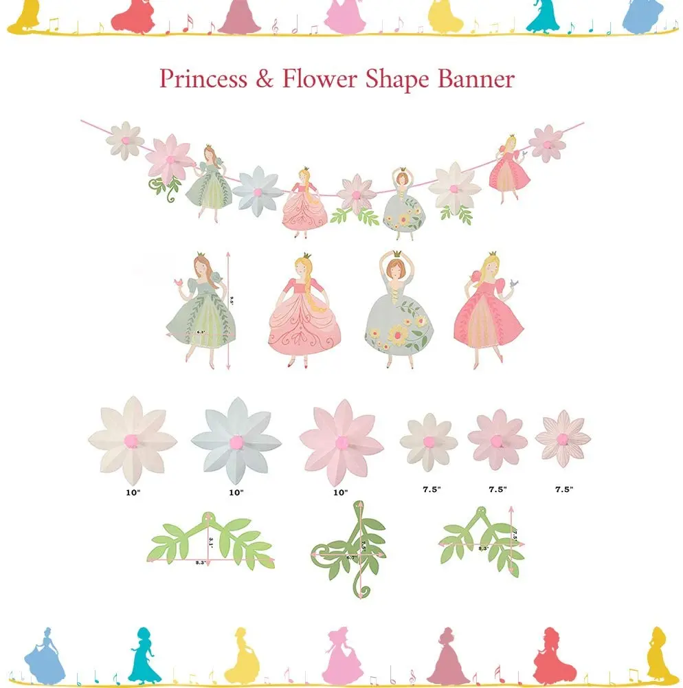TownLights Pink Birthday Party Supplies Kit for Girls Princess Theme Decoration Set With Princess & Flower Shape Party Banner