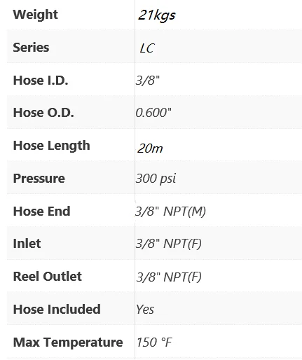 LC670 OLP  3/8  Hose Of 20m 300psi Spring Retractable Hose Reel for Air /Water-REELCRAFT