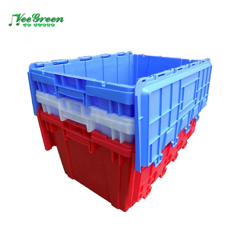 Nesting Solid  Turnover Moving Stackable Plastic Storage Boxes with Attached Lids