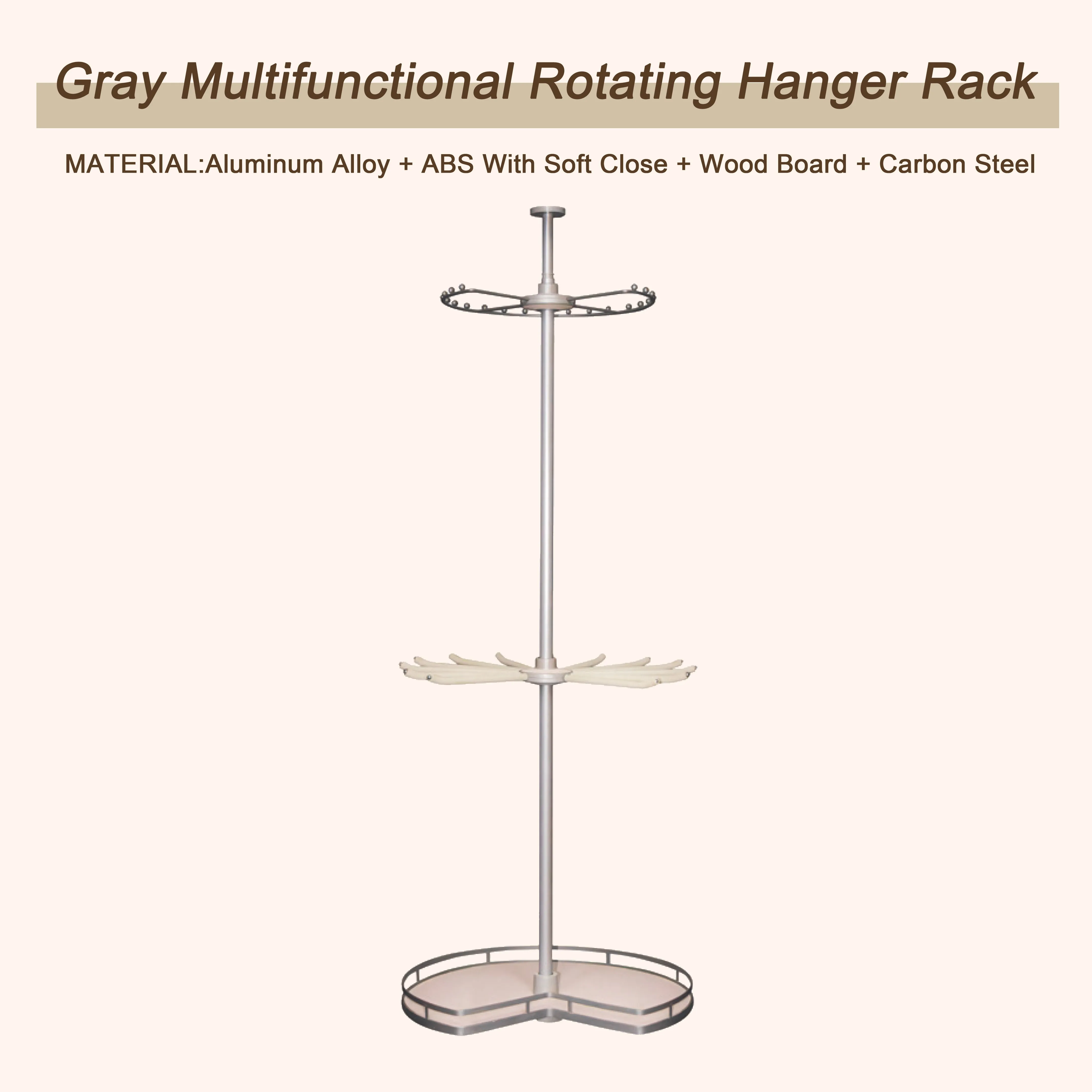 Round Rotatable Stand Home Heavy Duty Metal Shoe Rack Coat Hook Rod for Hanging Clothes Gray Multifunctional Closet Corner