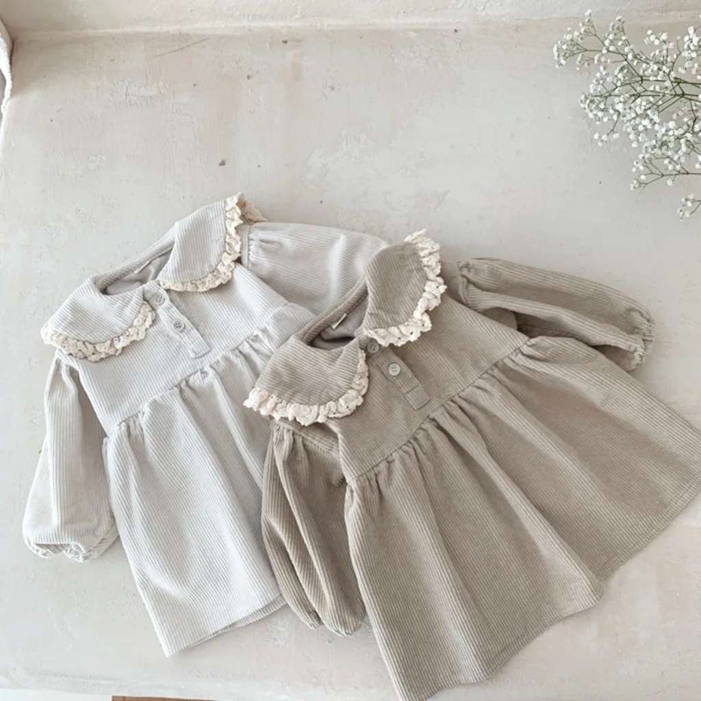 Ins Spring Autumn Toddler Children Princess Casual Soft Loose Corduroy Long Sleeve Kids Baby Girl Dress