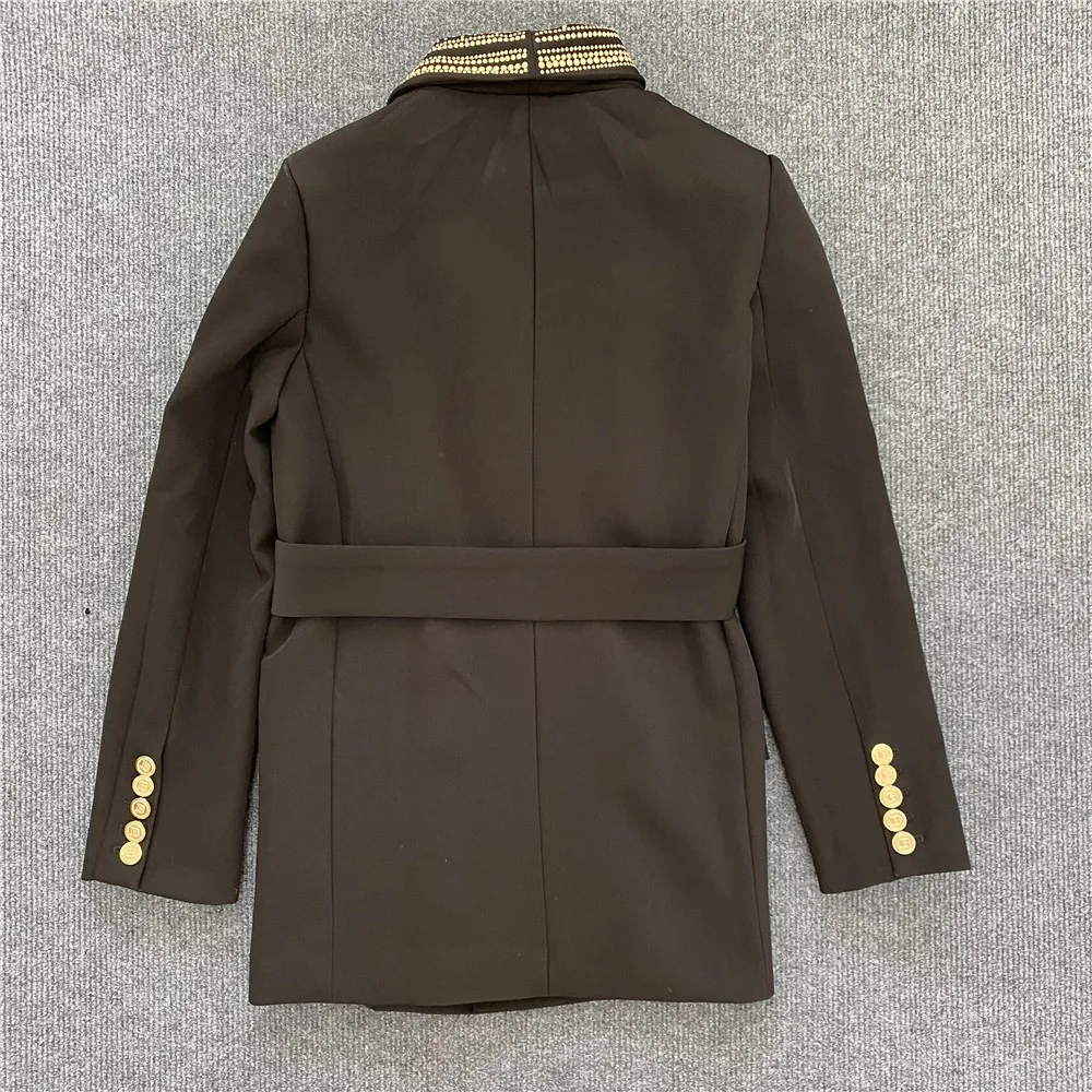 H3295 Customized Office Lady V-Neck Double Beaded Outfit Black Full Sleeves Blazers Ladies Women