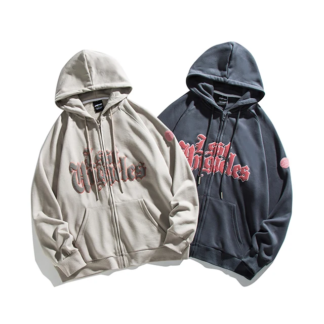 OEM custom puff print oversized full zip up hoodies