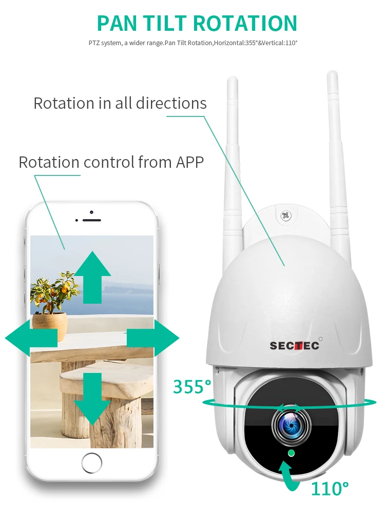 Sectec 2MP 1.5 inch Mini Waterproof Outdoor Wireless Network Auto Tracking Wifi IP PTZ Camera CCTV Camera PTZ