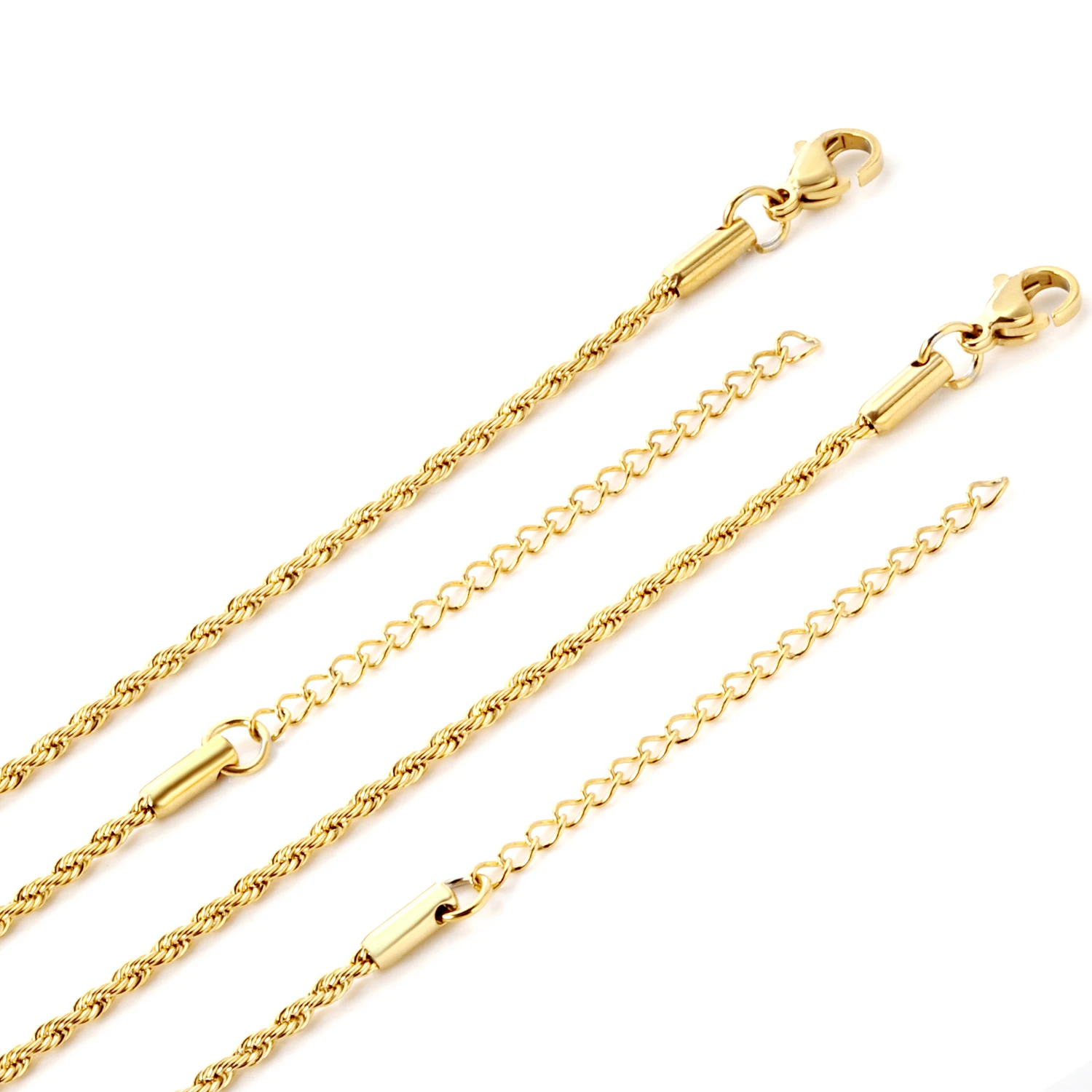 Popular Cheap 2mm Stainless Steel Chain Necklace 18k Gold Plated Twist Rope Chain