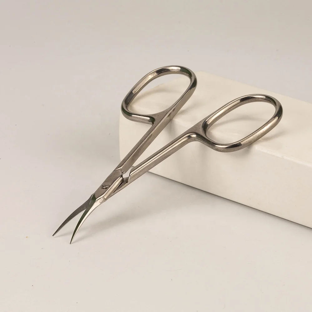 China Manufacture Silver Stainless Steel Nail Salon Use Sharp Russian Cuticle Manicure Scissors Professional Sharp Curved