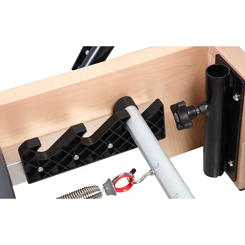 ONEMAX Pilates Reformer H1 Se Rio Adjustable Footbar Cover Fitness Exercise Maple Wood Plywood Case Natural Wood Color Studios