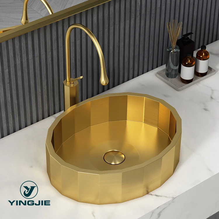stainless steel wash basin golden set above counter hotel bathroom sinks