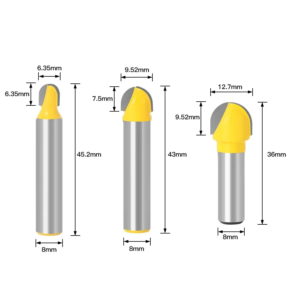 3pc 8mm round bottom digging end mill edge trimming aluminum-plastic panel slotting integrated wall folding milling cutter