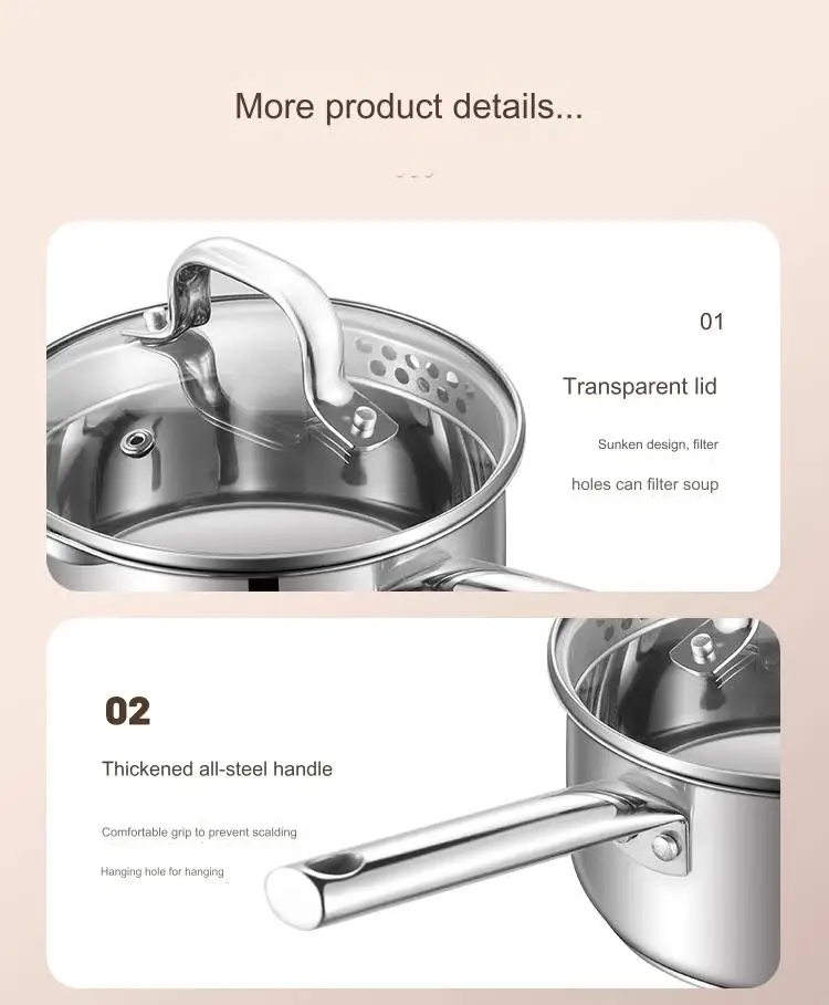 304 stainless steel small milk pot 0 coated baby food and cooking pot hot milk noodles and soups for home use