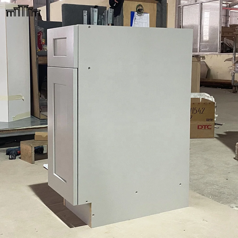 New Construction Confirmat Screw Frameless 3/4 Inch Solid Birch Wood & MDF Door Kitchen Cabinets With Grey UV Coat Carcass