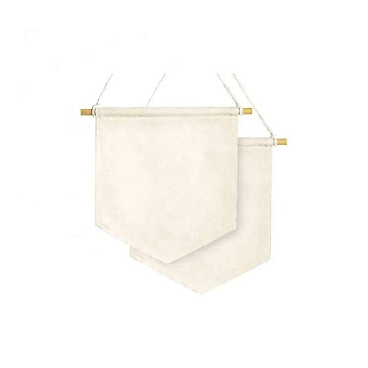 Custom Logo Sublimated Printing Plain Cotton Canvas Wall Hanging Decoration Blank Banner Pennant Flag