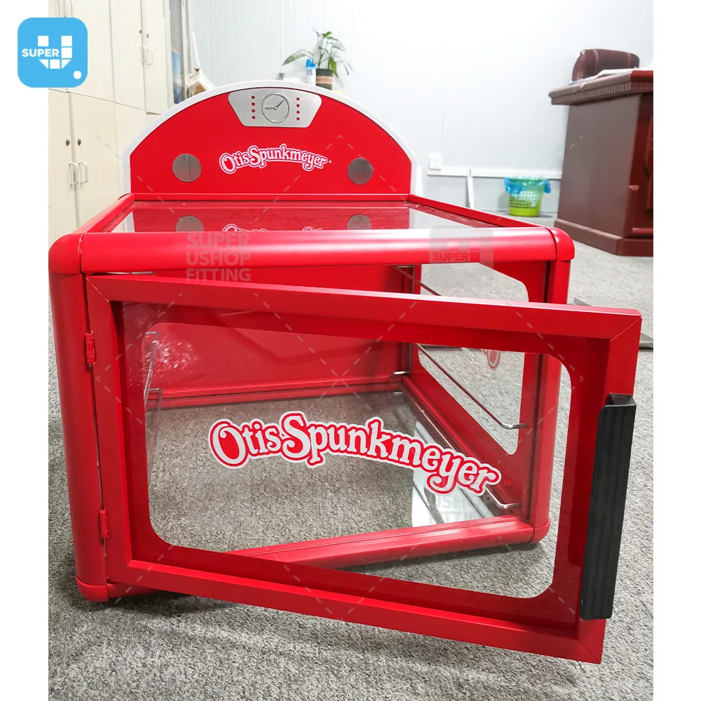 Модная красная металлическая витрина в виде пончиков на заказ столешница для печенья подставка еды хлебобулочная закусок и тортов